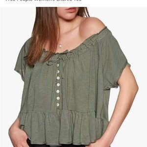 Free people off the shoulder army green shirt charlie tee